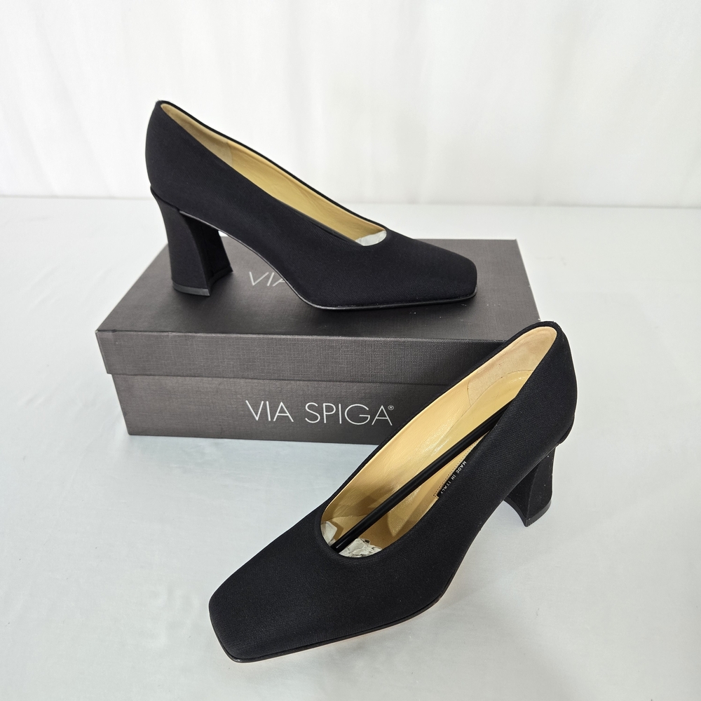 Via Spiga Womens Lovely Pump Size 6.5 Black Suede Sculpted Heel Dress Shoe Italy
